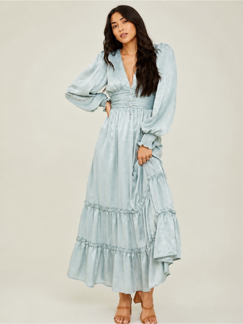 NWT Altar'd State Mint Green Satin V-neck Cottagecore Western Boho Maxi Dress M